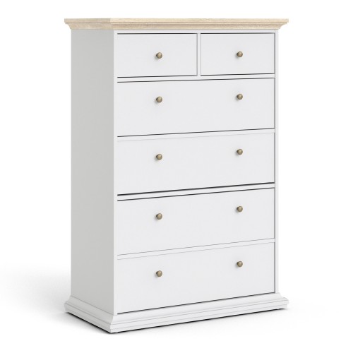 Paris Chest of 6 Drawers in White and Oak