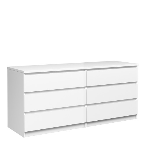 Naia Wide Chest of 6 Drawers (3+3) in White High Gloss