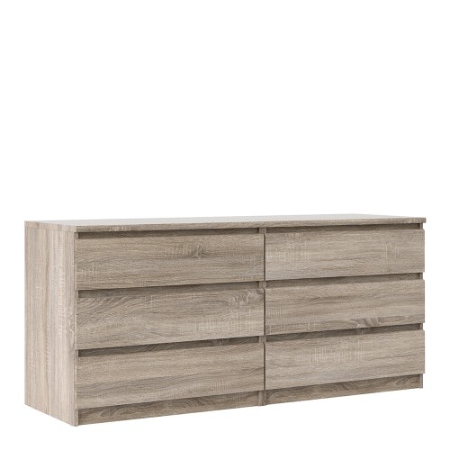 Naia Wide Chest of 6 Drawers (3+3) in Truffle Oak