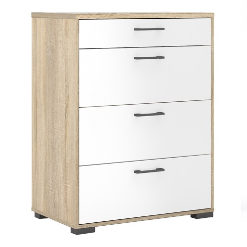 Homeline Chest of 4 Drawers in Oak with White High Gloss