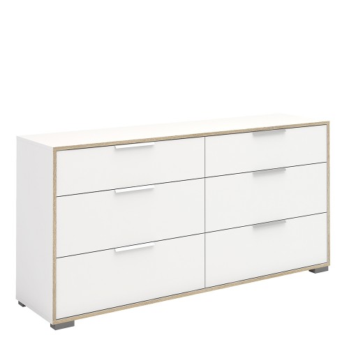 Line Wide Chest of 6 Drawers (3+3) in White and Oak