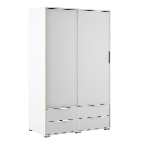 Line Wardrobe - 2 Doors 4 Drawers in White and Oak