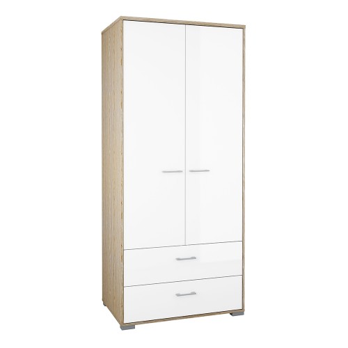 Homeline Wardrobe - 2 Doors 2 Drawers in Oak with White High Gloss