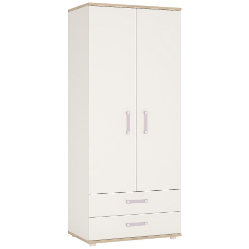 4KIDS 2 door 2 drawer wardrobe with lilac handles