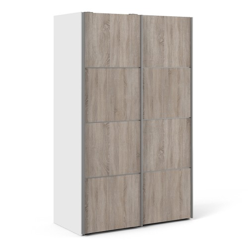 Verona Sliding Wardrobe 120cm in White with Truffle Oak Doors with 2 Shelves