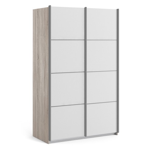 Verona Sliding Wardrobe 120cm in Truffle Oak with White Doors with 2 Shelves
