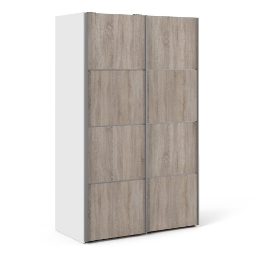 Verona Sliding Wardrobe 120cm in White with Truffle Oak Doors with 5 Shelves