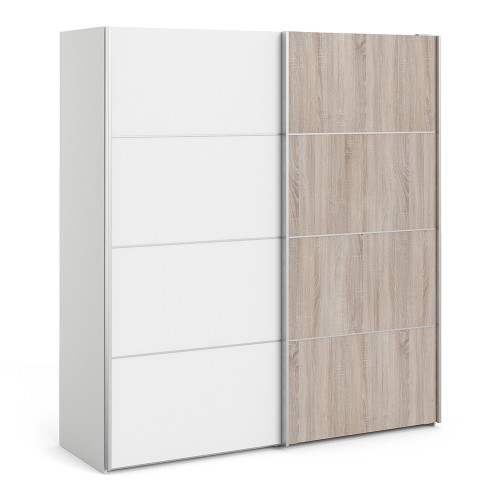 Verona Sliding Wardrobe 180cm in White with White and Truffle Oak Doors with 2 Shelves