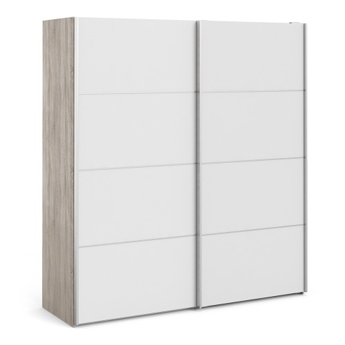 Verona Sliding Wardrobe 180cm in Truffle Oak with White Doors with 2 Shelves