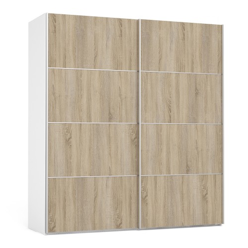Verona Sliding Wardrobe 180cm in White with Oak Doors with 5 Shelves