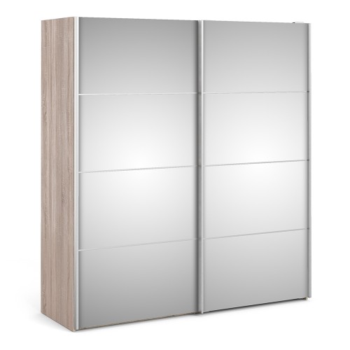 Verona Sliding Wardrobe 180cm in Truffle Oak with Mirror Doors with 2 Shelves