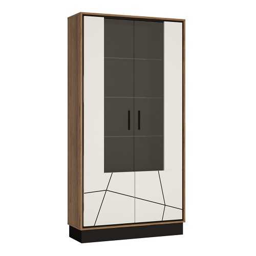 Brolo tall wide glazed display cabinet With the walnut and dark panel finish