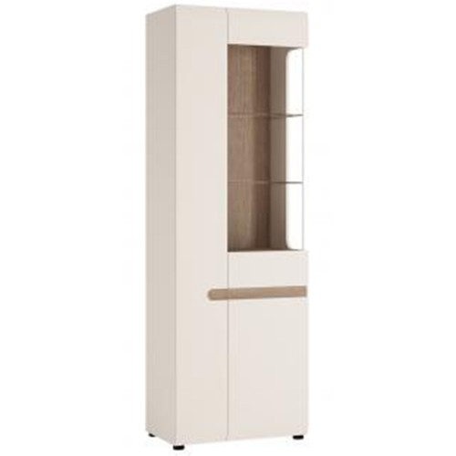 Chelsea Living Tall Glazed Narrow Display unit (LHD) in white with an Truffle Oak Trim