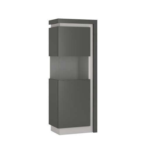 Lyon Narrow display cabinet (LHD) 164.1cm high in Platinum/Light Grey Gloss