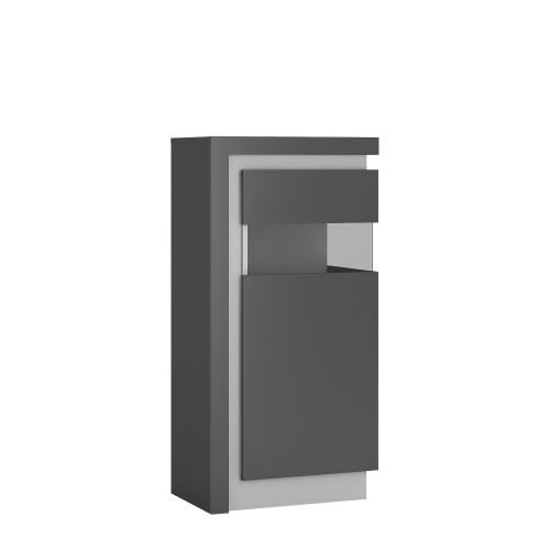 Lyon Narrow display cabinet (RHD) 123.6cm high in Platinum/Light Grey Gloss