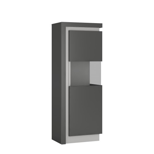Lyon Narrow display cabinet (RHD) 164.1cm high in Platinum/Light Grey Gloss
