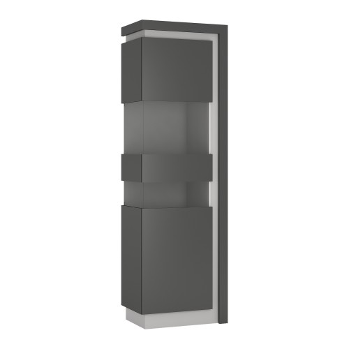 Lyon Tall narrow display cabinet (LHD) in Platinum/Light Grey Gloss