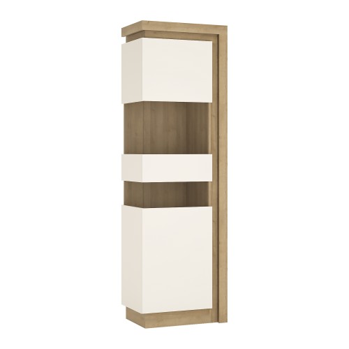 Lyon Tall narrow display cabinet (LHD) in Riviera Oak/White High Gloss