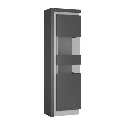 Lyon Tall narrow display cabinet (RHD) in Platinum/Light Grey Gloss