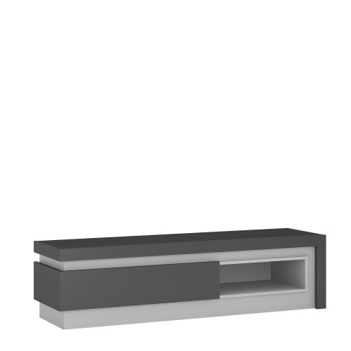 Lyon 1 drawer TV cabinet with open shelf in Platinum/Light Grey Gloss