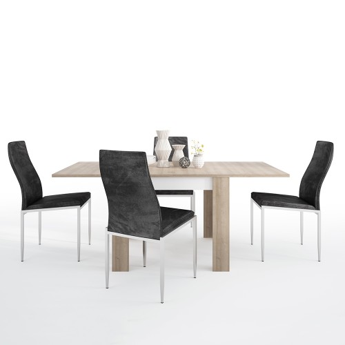 Dining set package Lyon Small extending dining table 90/180cm + 6 Milan High Back Chair Black.