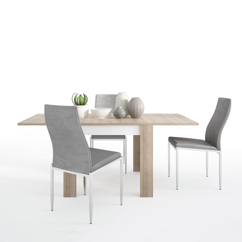 Dining set package Lyon Small extending dining table 90/180cm + 6 Milan High Back Chair Grey.
