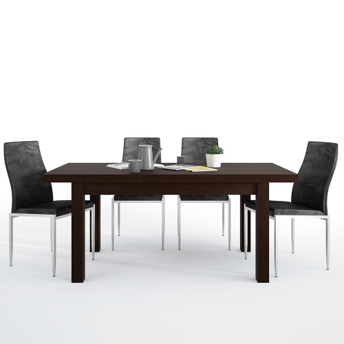 Dining set package Pello Extending Dining Table in Dark Mahogany + 4 Milan High Back Chair Black