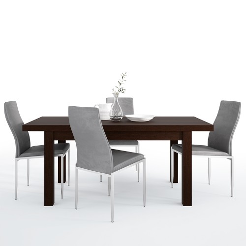 Dining set package Pello Extending Dining Table in Dark Mahogany + 4 Milan High Back Chair Grey