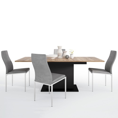 Dining set package Brolo Extending Dining Table + 4 Milan High Back Chair Grey.