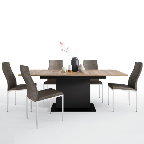 Dining set package Brolo Extending Dining Table + 6 Milan High Back Chair Dark Brown