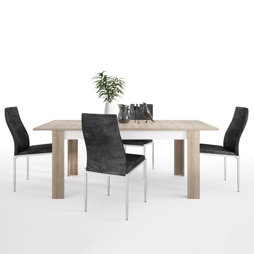 Dining set package Lyon Large extending dining table 160/200 cm + 4 Milan High Back Chair Black.