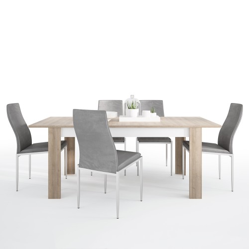 Dining set package Lyon Large extending dining table 160/200 cm + 4 Milan High Back Chair Grey.
