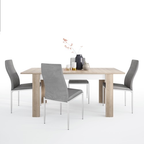 Dining set package Lyon Medium extending dining table 140/180 cm + 4 Milan High Back Chair Grey.