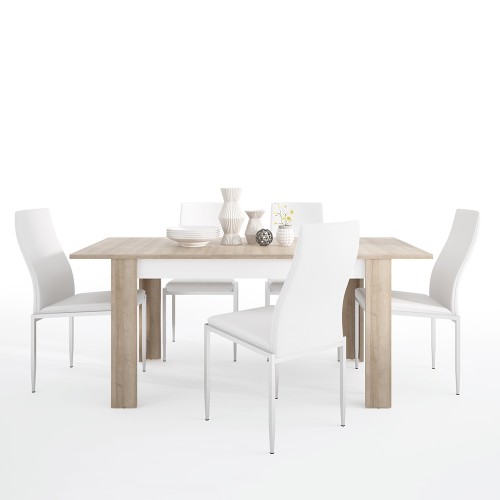 Dining set package Lyon Medium extending dining table 140/180 cm + 4 Milan High Back Chair White.