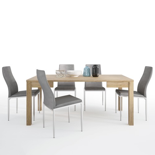 Dining set package Shetland Extending Dining Table + 6 Milan High Back Chair Grey.