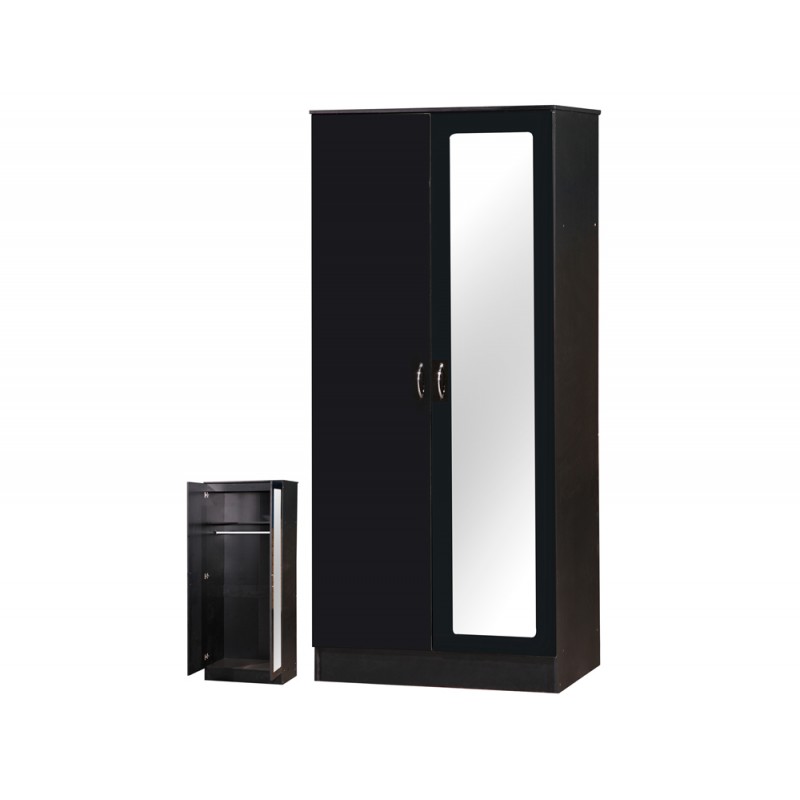 Alpha Black Gloss Two Tone 2 Door Mirrored Wardrobe