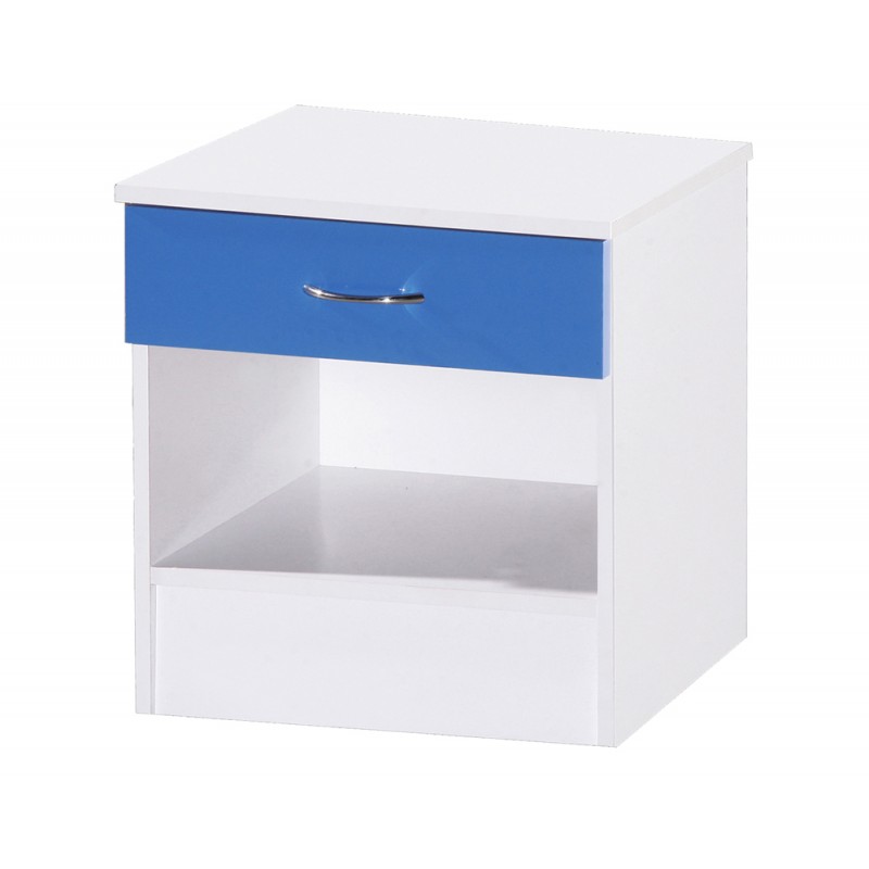 Alpha Blue Gloss & White 1 Drawer Bedside