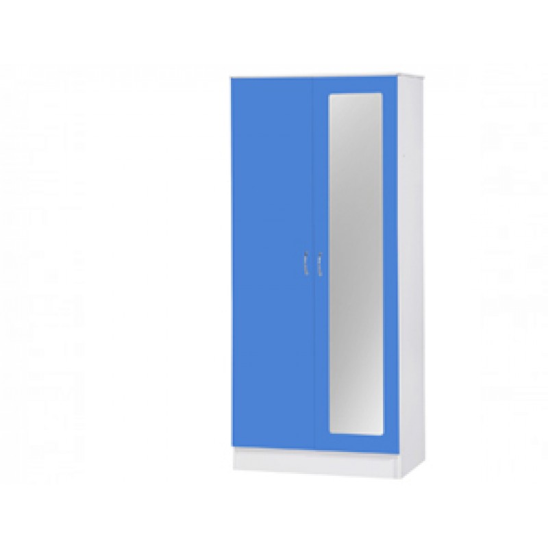 Alpha Blue Gloss & White 2 Door Mirrored Wardrobe