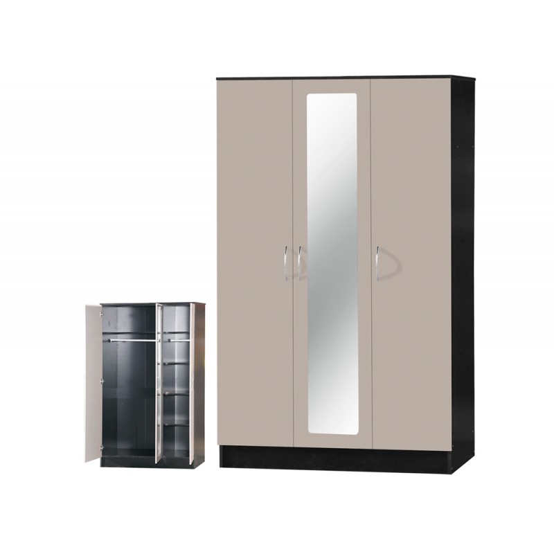 Alpha Grey Gloss & Black 3 Door Mirrored Wardrobe