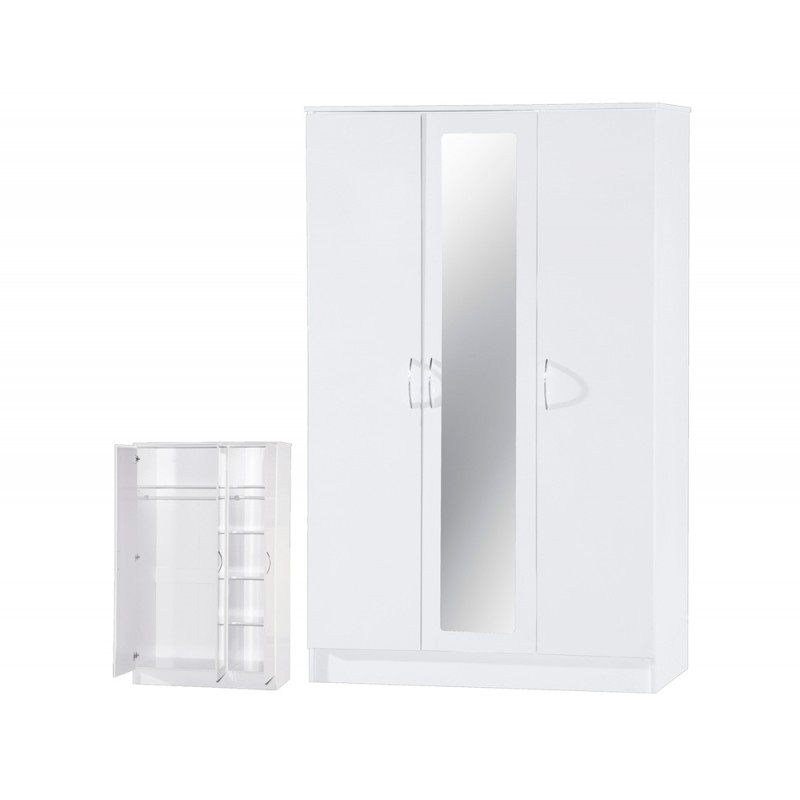 Alpha White Gloss Two Tone 3 Door Mirrored Wardrobe
