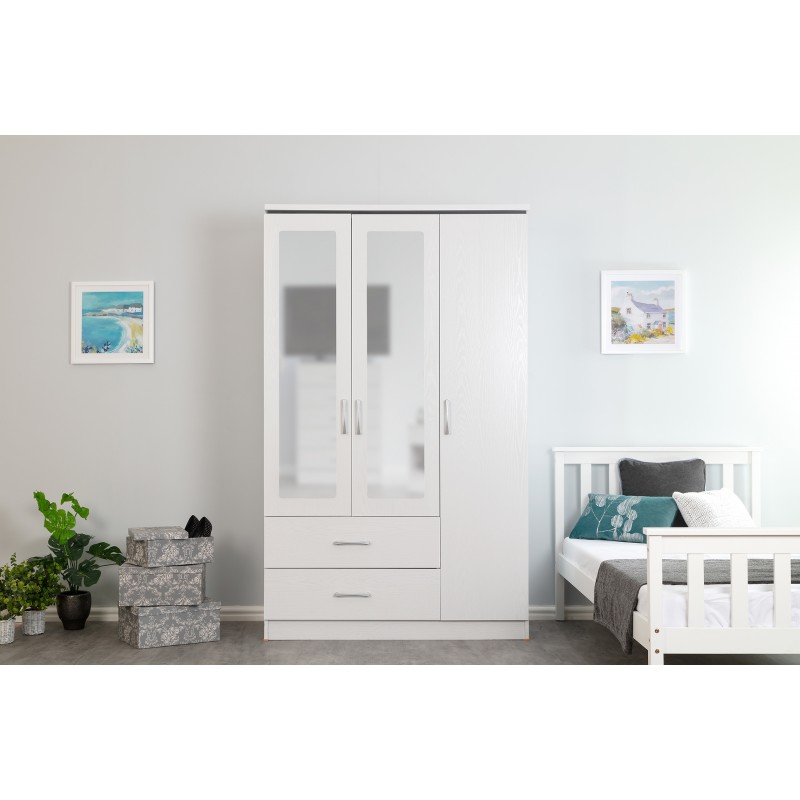 White Oak 3 Door Triple Mirrored Wardrobe