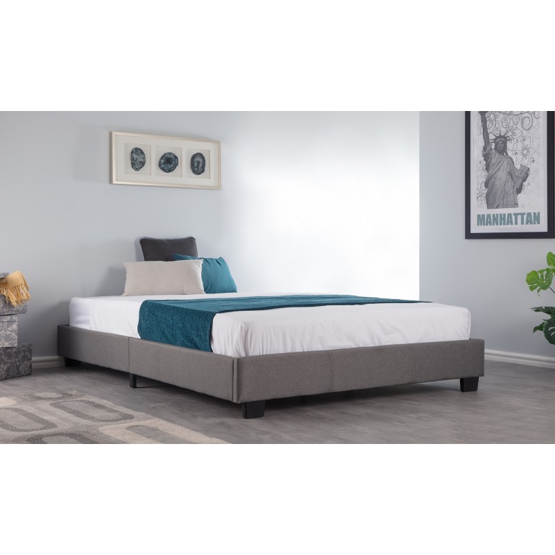 4ft6 Compact Platform Bed - Grey Fabric