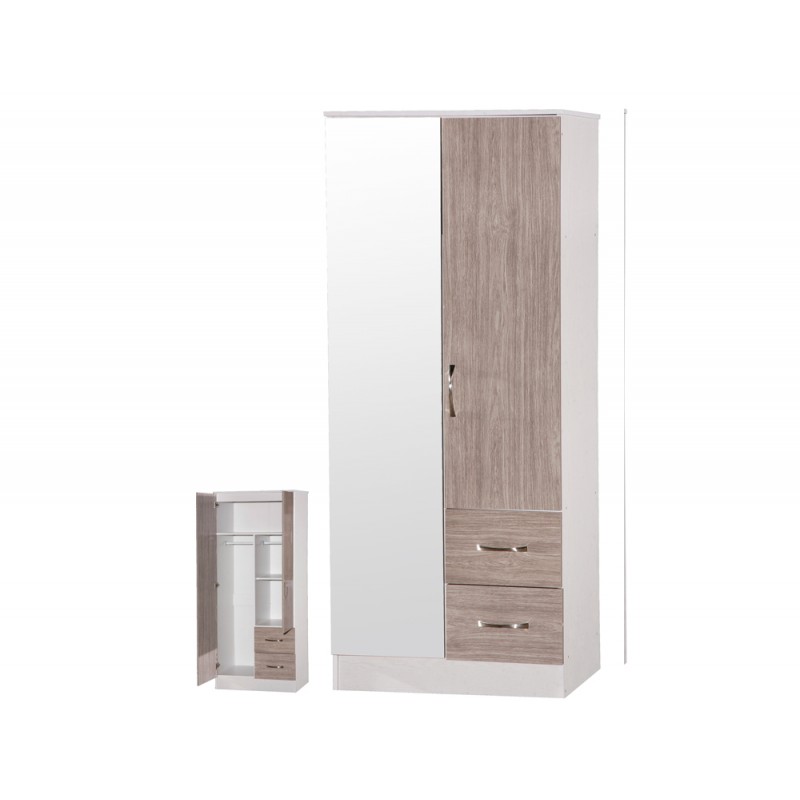Marina Grey Gloss & White 2 Door Mirrored Wardrobe