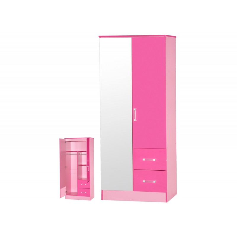 Marina Pink Gloss Two Tone 2 Door Mirrored Wardrobe