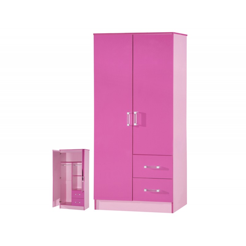 Marina Pink Gloss Two Tone 2 Door Combi Wardrobe