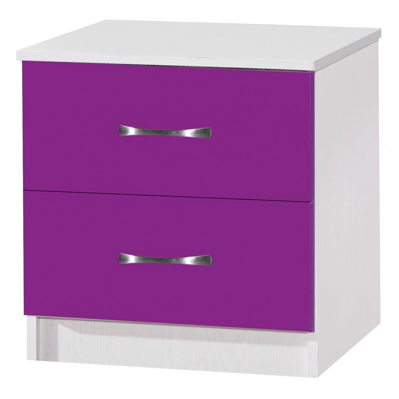Marina Purple Gloss & Ash White 2 Drawer Bedside