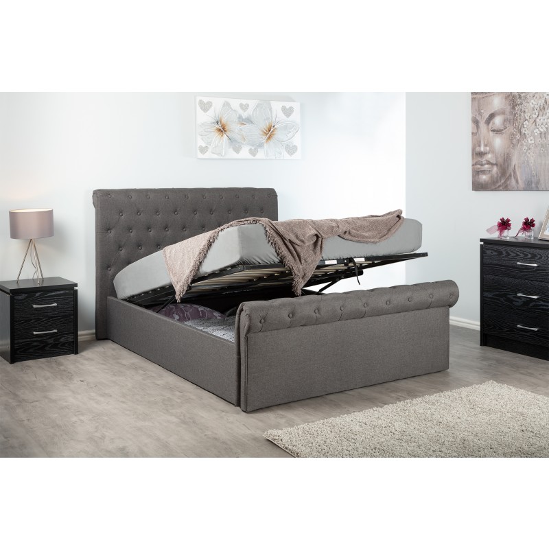 WINFIELD GREY 4FT6 END LIFT OTTOMAN HOPSACK FABRIC BED