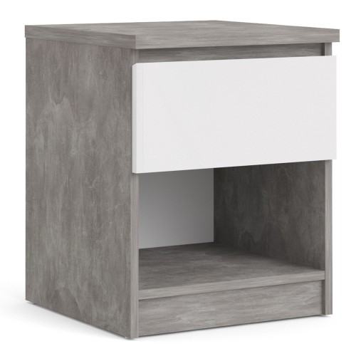 Naia Bedside - 1 Drawer 1 Shelf in Concrete and White High Gloss