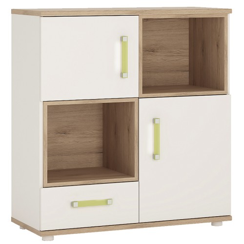4KIDS 2 door 1 drawer cupboard with 2 open shelves with lemon handles