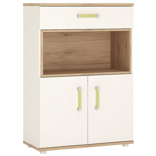 4KIDS 2 door 1 drawer cupboard with open shelf with lemon handles